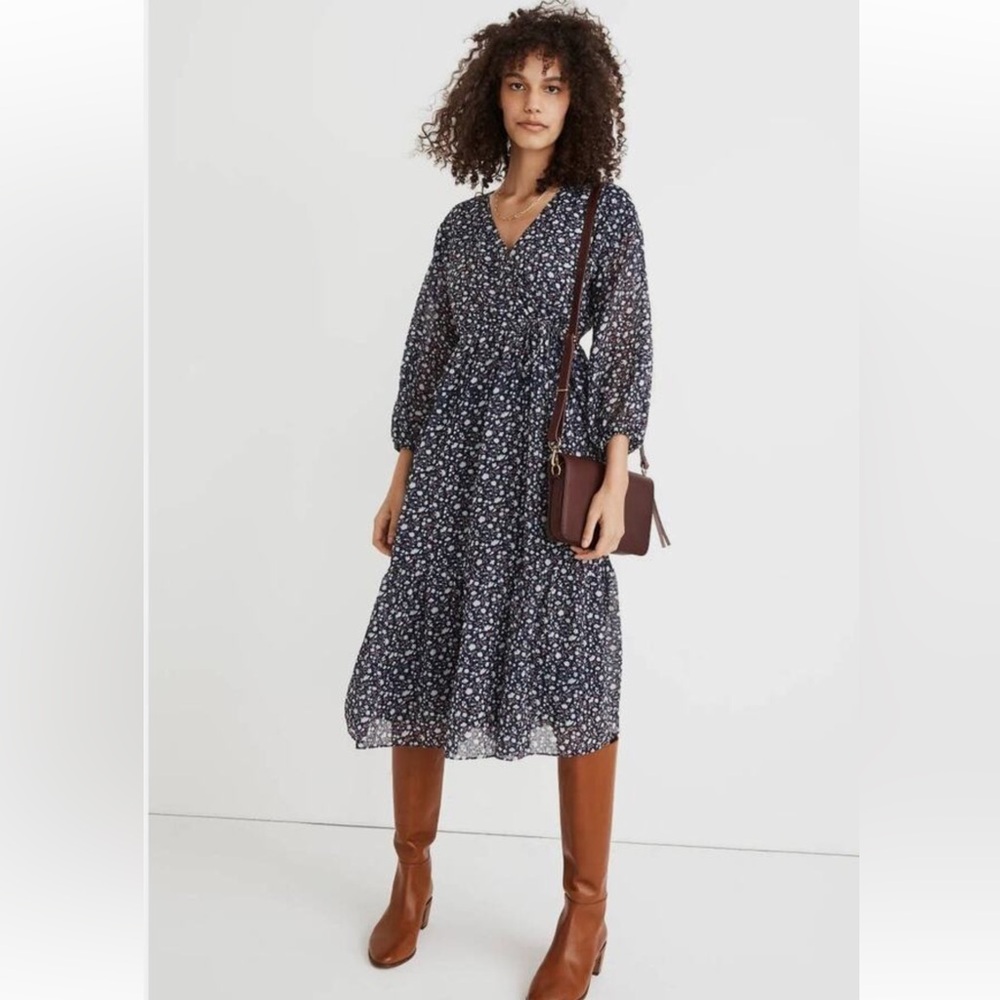 Madewell floral tiered midi dress